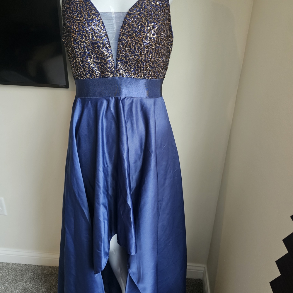 Blue and Gold Sequin Evening Gown